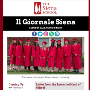 The cover image for The Siena School's Summer 2022 alumni newsletter.