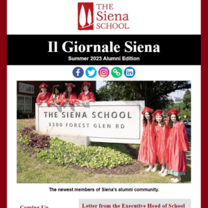 The cover image for The Siena School's Summer 2023 alumni newsletter.
