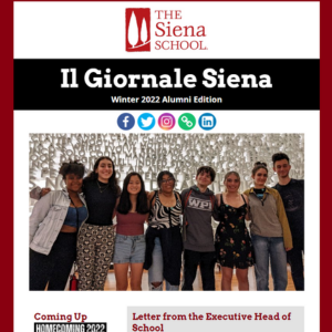 The cover image for The Siena School's Winter 2022 alumni newsletter.
