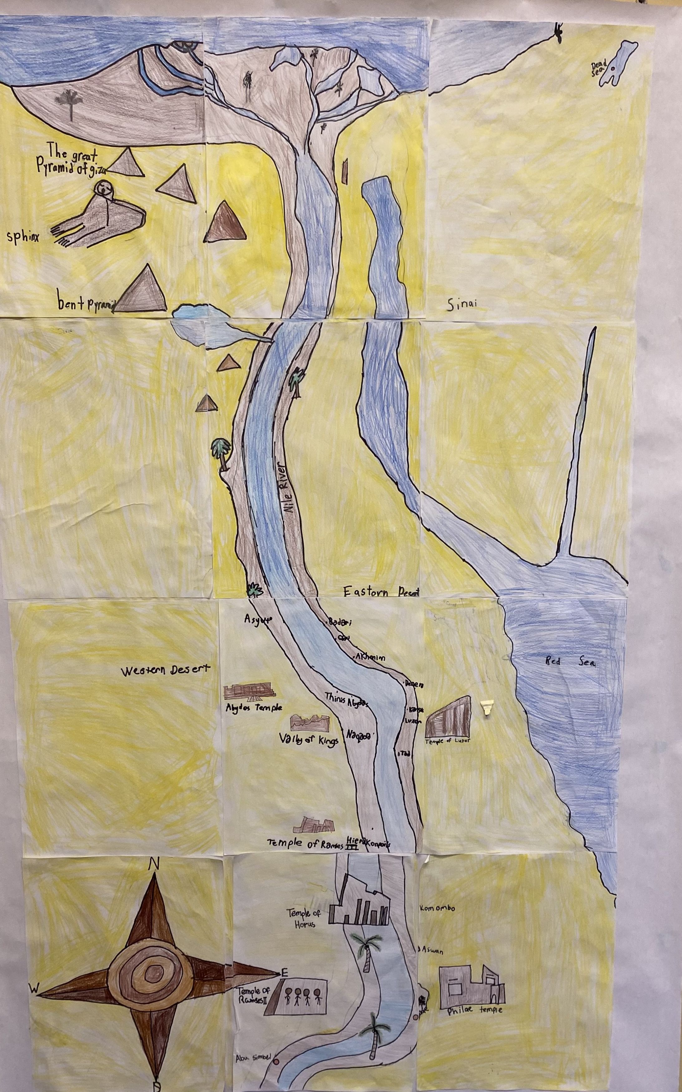 A student's hand-drawn map of the Nile River in Ancient Egypt.