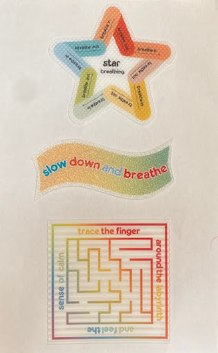 An image of three tactile stickers for self-care.